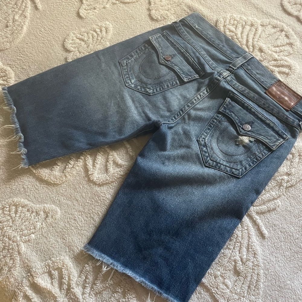 True Religion Blue Distressed Jean Shorts